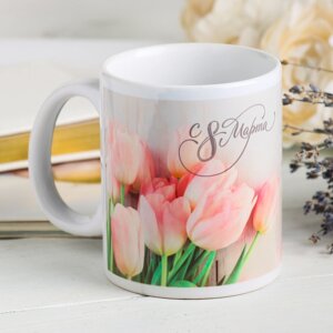 Кружка 'С 8 марта' розовые тюльпаны, 330 мл