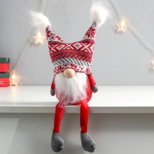 Кукла интерьерная 'Дед Мороз в шапке с красными узорами, с бомбошками' 41х13х10 см