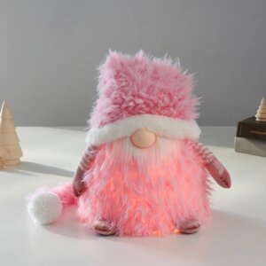 Кукла интерьерная свет 'Дед Мороз в розовой шубке и длинном колпаке' 20х20х25 см