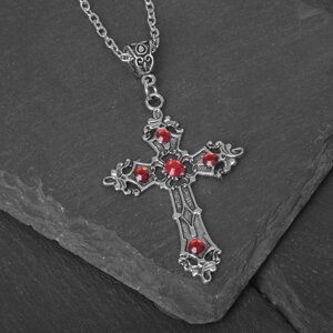 Кулон 'Готика' крест, цвет красный в серебре, 52,5 см