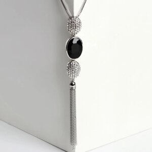 Кулон 'Утончённость' овалы с цепочкой, цвет чёрно-белый в серебре, 60 см