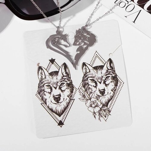 Кулоны 'Неразлучники' волк и волчица, цвет серебро, 45 см