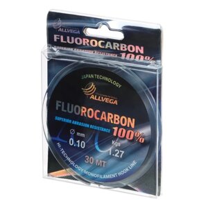 Леска монофильная ALLVEGA FX Fluorocarbon 100, диаметр 0.10 мм, тест 1.27 кг, 30 м, прозрачная