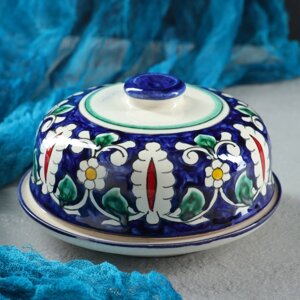 Масленка Риштанская Керамика 'Цветы'13 см, синий