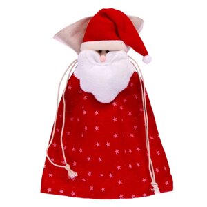Мешок для подарков 'Дед мороз'на завязках, со звёздами, 35x25 см