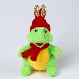 Мягкая игрушка 'Дракон'в красной шапке с ушами, 15 см, цвет зелёный