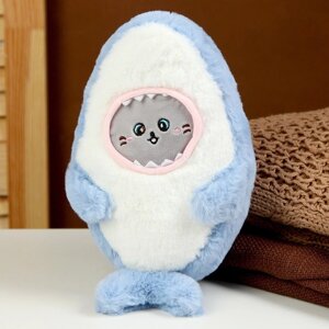 Мягкая игрушка 'Кот' в костюме акулы, 25 см, цвет голубой