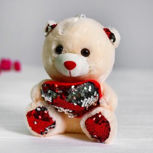 Мягкая игрушка 'Медведь с сердцем'пайетки, цвет красно-серебряный
