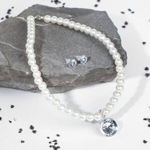 Набор 2 предмета серьги, колье 'Антуанетта' кристаллы, цвет белый в серебре, 40 см