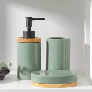 Набор аксессуаров для ванной комнаты SAVANNA 'Джуно'3 предмета (мыльница, дозатор для мыла, стакан), цвет зелёный