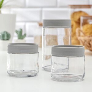Набор банок стеклянных для сыпучих продуктов 'Модерн'3 предмета 320/320/700 мл, цвет серый