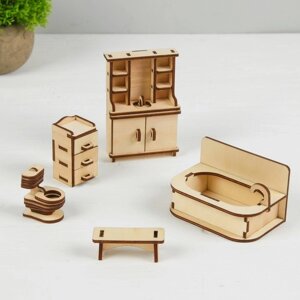 Набор деревянной мебели для кукол 'Ванная'