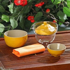 Набор для чайной церемонии керамический 'Лимон'6 предметов стеклянная чаша с крышкой 210 мл, 2 керамические чаши 40