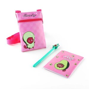 Набор для девочки Авокадо сумка, ручка, блокнот, цвет розовый