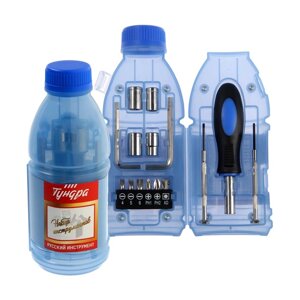 Набор инструментов ТУНДРА, подарочный пластиковый кейс 'Бутылка'15 предметов
