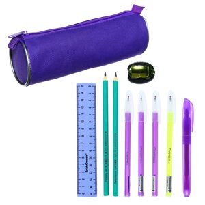 Набор канцелярский 10 предметов (Пенал-тубус 65 х 210 мм, ручки 4 штуки цвет синий , линейка 15 см, точилка, карандаш 2