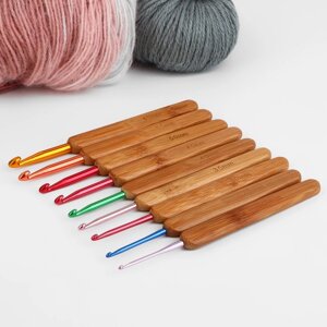 Набор крючков для вязания, с бамбуковыми ручками, d 2-6 мм, 13,5 см, 9 шт