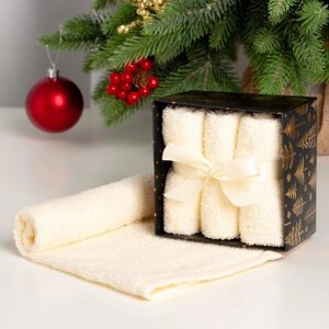 Набор махровых полотенец 'Merry cristmas' 30х30 см - 3 шт, хлопок 340гр/м2
