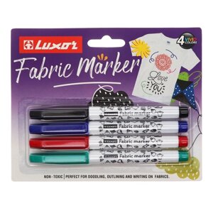 Набор маркеров для ткани 4 цвета, Luxor 'Fabric'1-2 мм, пулевидный, в блистере