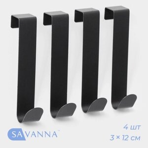 Набор металлических надверных крючков SAVANNA Black Loft Door Long, 4 шт, 3x12x2,2, дверь 1,8 см