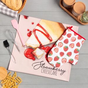 Набор подарочный Strawberry полотенце, варежка-прихватка, кисть, лопатка, венчик
