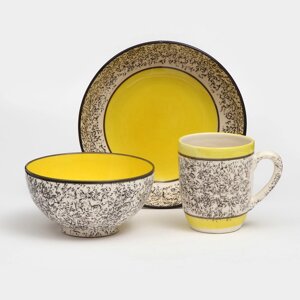 Набор посуды 'Алладин'керамика, желтый, 3 предмета салатник 700 мл, тарелка 20 см, кружка 350 мл, 1 сорт, Иран
