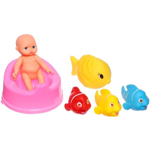 Набор резиновых игрушек для ванны 'Пупсик с цветными рыбками'6 шт, Крошка Я