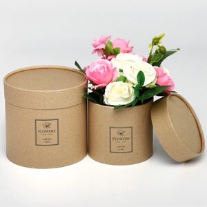 Набор шляпных коробок из крафта 2 в 1, упаковка подарочная, Flowers'12 х 12, 15 х 15 см