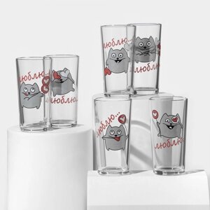 Набор стаканов 'Люблю'для коктейля, 250 мл, 6 шт, рисунок МИКС