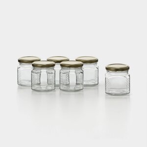 Набор стеклянных банок с золотистой крышкой и этикеткой, ТО-66, 0,2 л, 6 шт