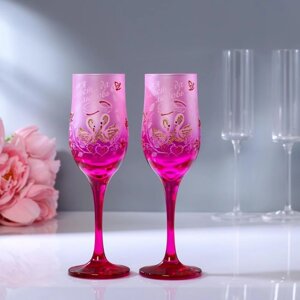 Набор свадебных бокалов 'Совет да любовь'200 мл, красно-розовый