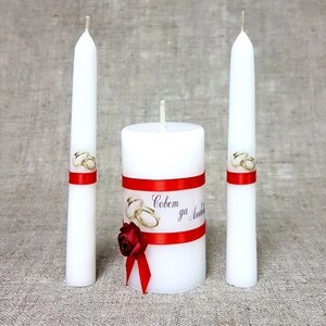 Набор свадебных свечей 'Совет да любовь с розой'красныйродительские 1,8х15смочаг 5х9,5см