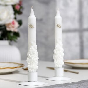 Набор свадебных свечей в коробке 'Романтика с кольцами'белый, родительская пара