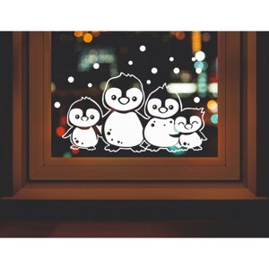 Наклейка декоративная для окон 'Пингвины' 45х25 см (снег 10х20 см)