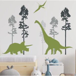Наклейка пластик интерьерная цветная 'Силуэты динозавров' набор 2 листа 30х90 см