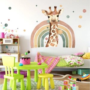 Наклейка пластик интерьерная цветная 'Жираф и радуга' 40х90 см