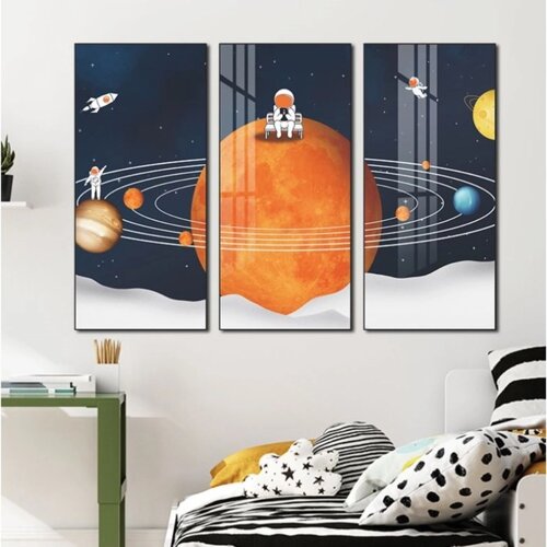 Наклейка пластик интерьерная триптих 'Космонавты в космосе' набор 3 листа 29,5х61 см