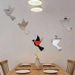 Наклейки интерьерные 'Пташки'зеркальные, декор на стену, набор 10 шт, шт 12 х 8.7 см