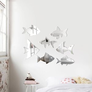Наклейки интерьерные 'Рыбки'зеркальные, декор на стену, набор 7 шт, шт 15 х 16.3 см
