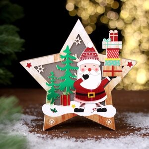 Новогодний декор с подсветкой 'Дед Мороз с подарками' 16,5 x 2,5 x 16,5 см