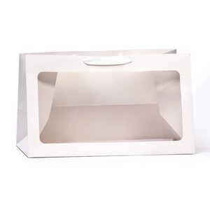 Пакет подарочный с окном, белый, 50 х 30 х 25 см