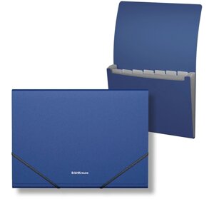 Папка-картотека, А4, 6 отделений, 600 мкм, ErichKrause 'Matt Classic'на резинке, тиснение 'песок'синяя