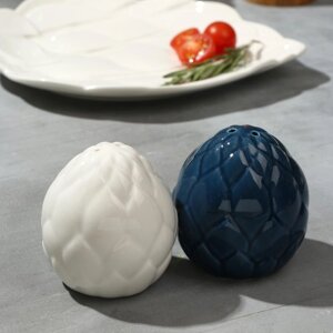 Перечница и солонка из керамики 'Артишок'белая и синяя 6 х 6.5 см, цвет белый-синий