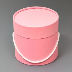 Подарочная коробка, круглая, розовая,с шнурком, 12 х 12 см