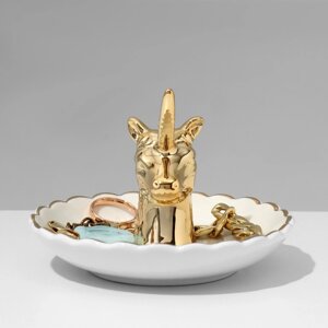 Подставка универсальная керамика 'Единорог' 14x11,5, цвет бело-золотой