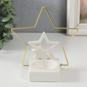 Подсвечник керамика, металл на 1 свечу 'Звёзды' белый с золотом 13,4х6,5х13,2 см