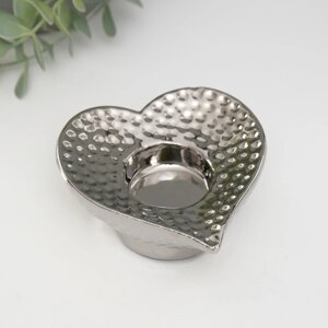 Подсвечник керамика на 1 свечу 'Сердце' d4 см серебро 10,2х10,2х4,3 см