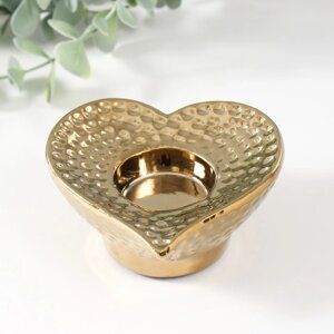 Подсвечник керамика на 1 свечу 'Сердце' d4 см золото 10,2х10,2х4,3 см