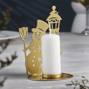 Подсвечник 'Снеговик' металл на одну свечу, 7,5х10,7х15 см, золотой