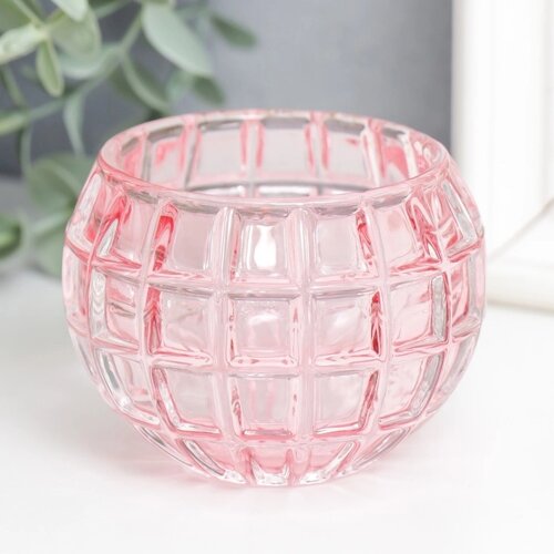 Подсвечник стекло 'Бочонок' d-4,5 см розовый 7,5х7,5х6 см